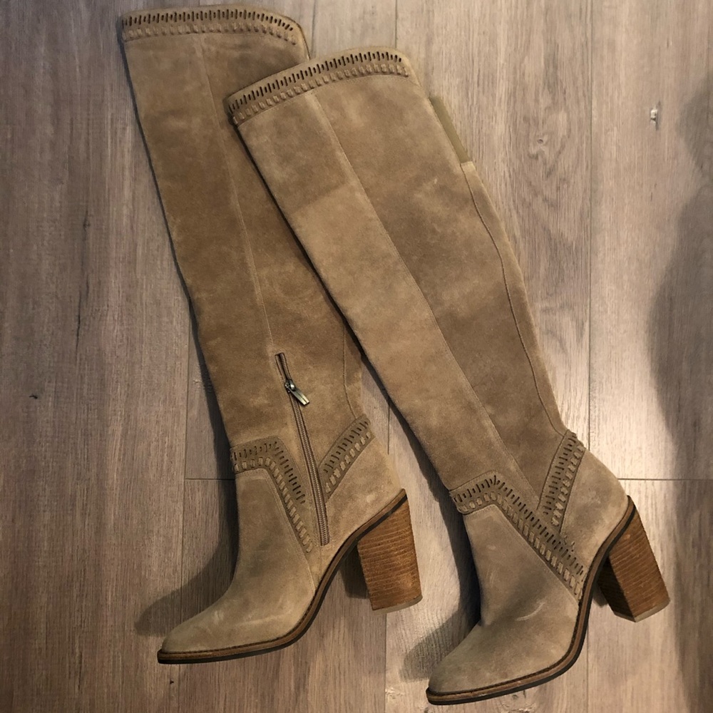 Vince Camuto Tan Suede Over-the-Knee Heeled Boots